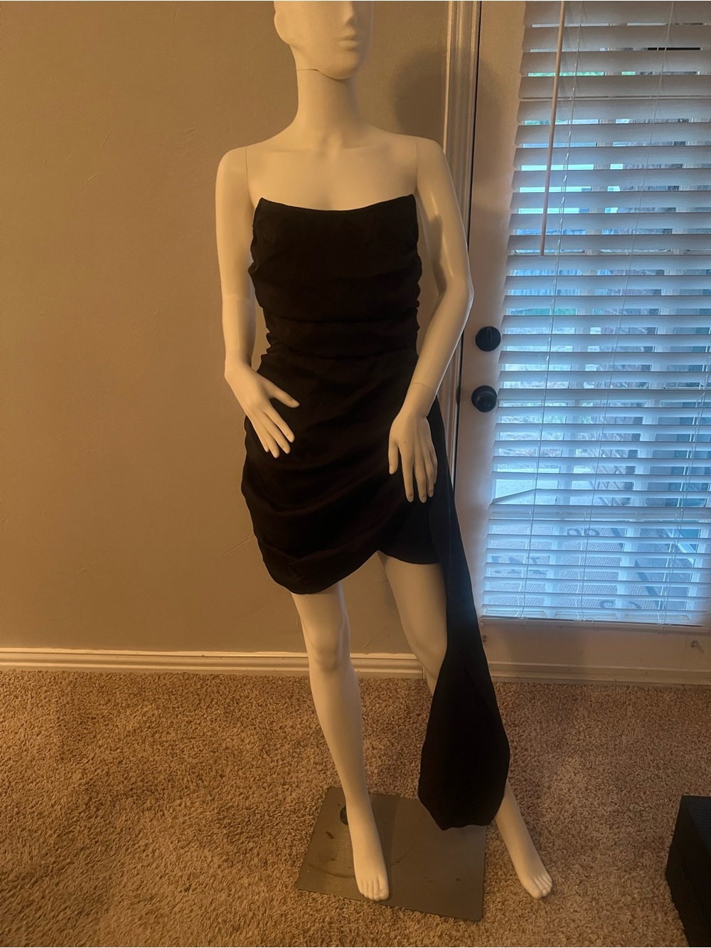 PrettyLittleThing Black Strapless Ruched Mini Dress with Side Drape